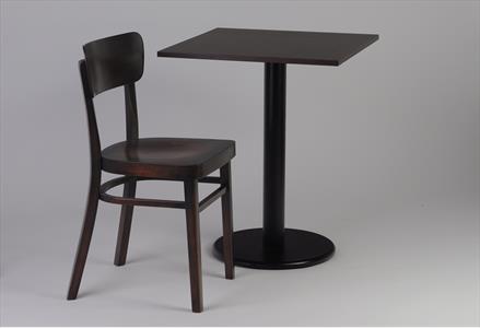restaurační stolová podnož, jídelní stůl na jedné noze, Enriko piccolo, laminovaná deska tl.18mm, b.4 tm.ořech, židle Sádlík, model Nico Antique