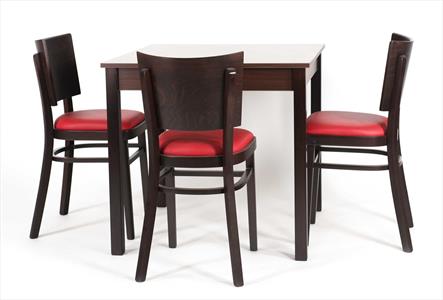 Esszimmer - Set, Stuhl 2194 Linetta P, Farbe b.4, Kunstleder Bruno 62 rot + Holztisch für Gastronomie KARPOV