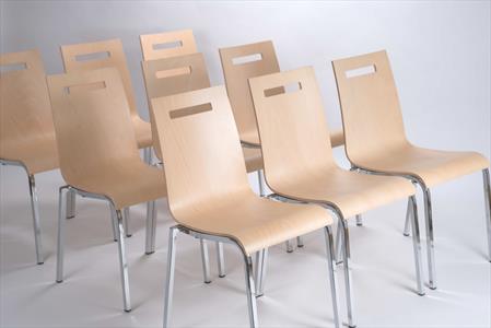 kovová židle Roberta 1G, odolná židle s možností stohování, kostra chrom, sedáková skořepina buková překližka